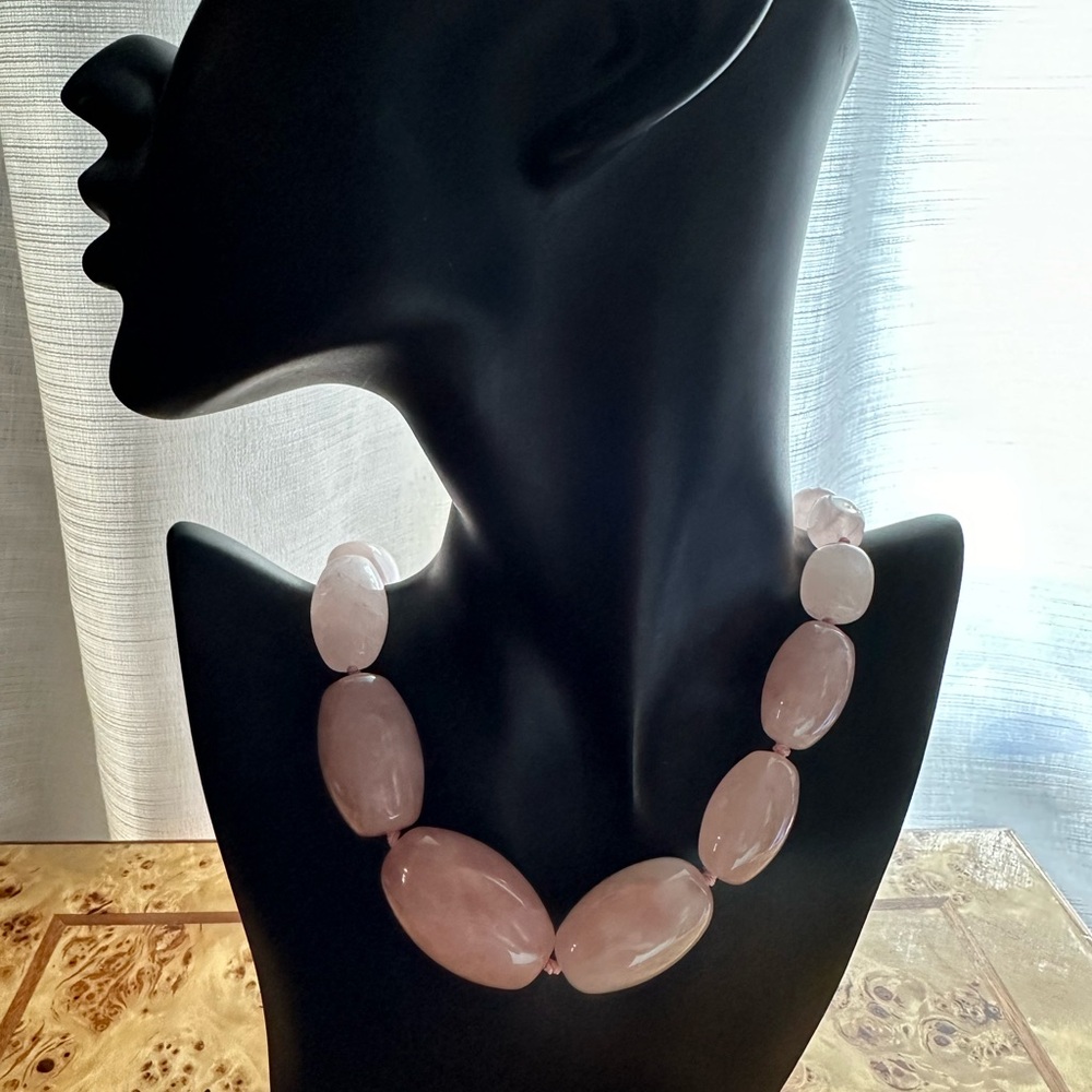 Stunning Rose Quartz Beaded Hand Knotted Necklace Sterling Silver Heavy 242 gr